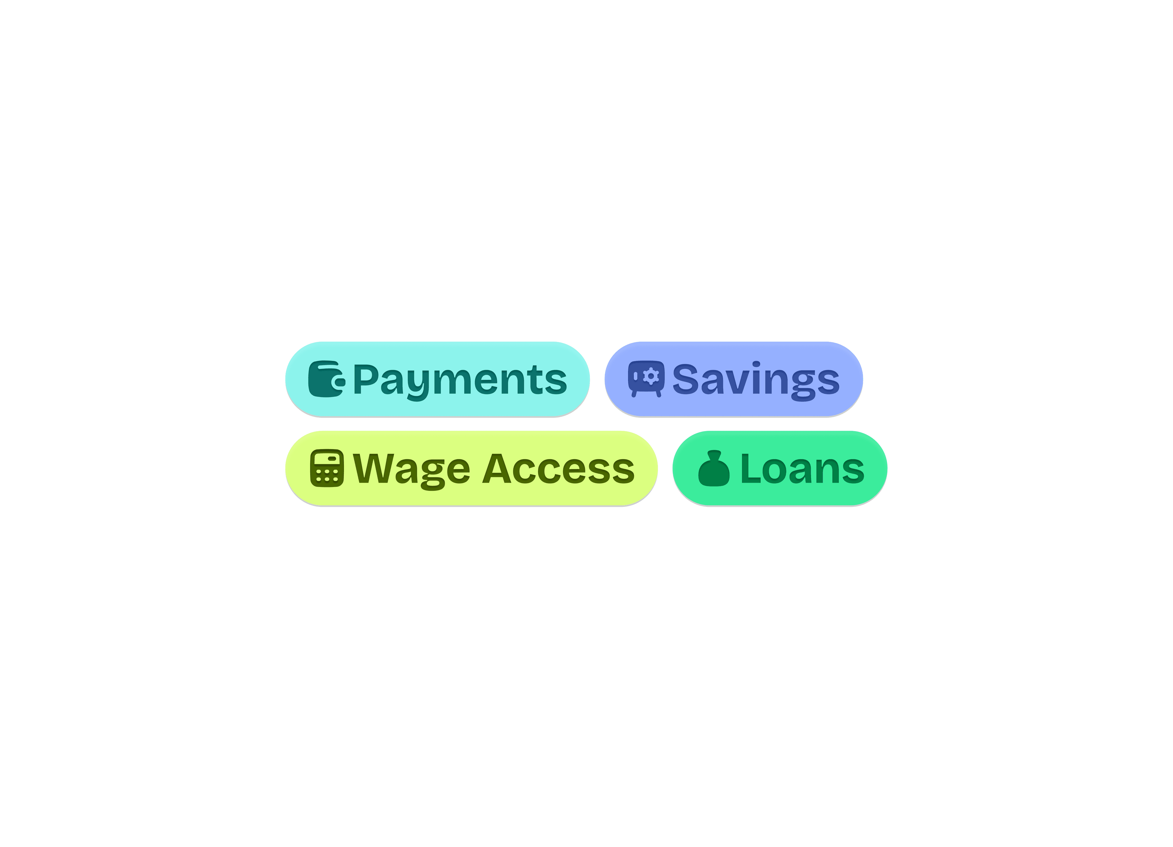Product badges for payments, savings, wage access and loans